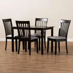 New 🎁 Rectangle Baxton Studio Minette Upholstered 5 Piece Dining Table Set 🥰 -Kitchen Sales Store detail2WSI4454