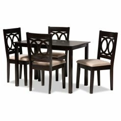 New 🧨 Rectangle Baxton Studio Lenoir Upholstered 5 Piece Dining Table Set 💯 -Kitchen Sales Store detail2WSI4455