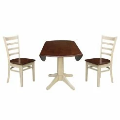Discount 👏 Round International Concepts 3 Piece Pedestal Dining Set With Drop Leaf 🌟 -Kitchen Sales Store detail2WWI1017