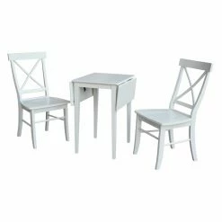 Brand new 😉 Rectangle International Concepts Dual Drop Leaf 3 Piece Dining Table Set With X-Back Chairs 🥰 -Kitchen Sales Store detail2WWI632