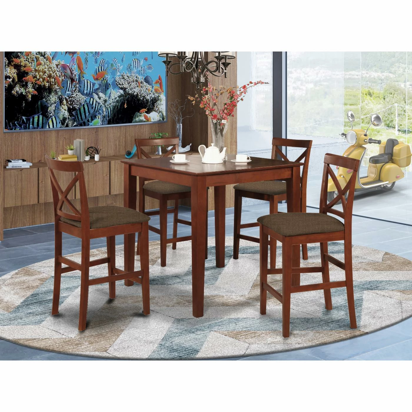 Budget 😀 Square East West Furniture Pub 5 Piece High Cross Dining Table Set 💯 8 Budget 😀 Square East West Furniture Pub 5 Piece High Cross Dining Table Set 💯 - Image 6