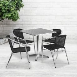 Best Sale ❤️ Flash Furniture 27.5 In. Square Aluminum Indoor-Outdoor Table With 4 Rattan Arm Chairs 🔥 -Kitchen Sales Store detail3FLSH1355