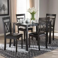 Deals 🛒 Rectangle Baxton Studio Rosie 5 Piece Rectangular Dining Set 👍 -Kitchen Sales Store detail3WSI3771