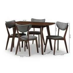 New 🛒 Rectangle Baxton Studio Hadrea 5 Piece Rectangular Dining Table Set ❤️ -Kitchen Sales Store detail3WSI3944
