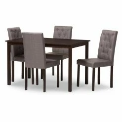 Flash Sale ✨ Rectangle Baxton Studio Gardner Modern And Contemporary 5 Piece Dark Brown Finish Dining Set With 10 Button Upholstered Dining Chairs 🧨 -Kitchen Sales Store detail4WSI3280