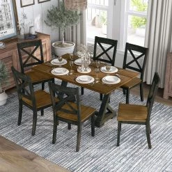 Buy 🌟 Rectangle Furniture Of America Merritt 7 Piece Rustic Dinning Set - Antique Light Oak 🥰 -Kitchen Sales Store detail5ENLB5361