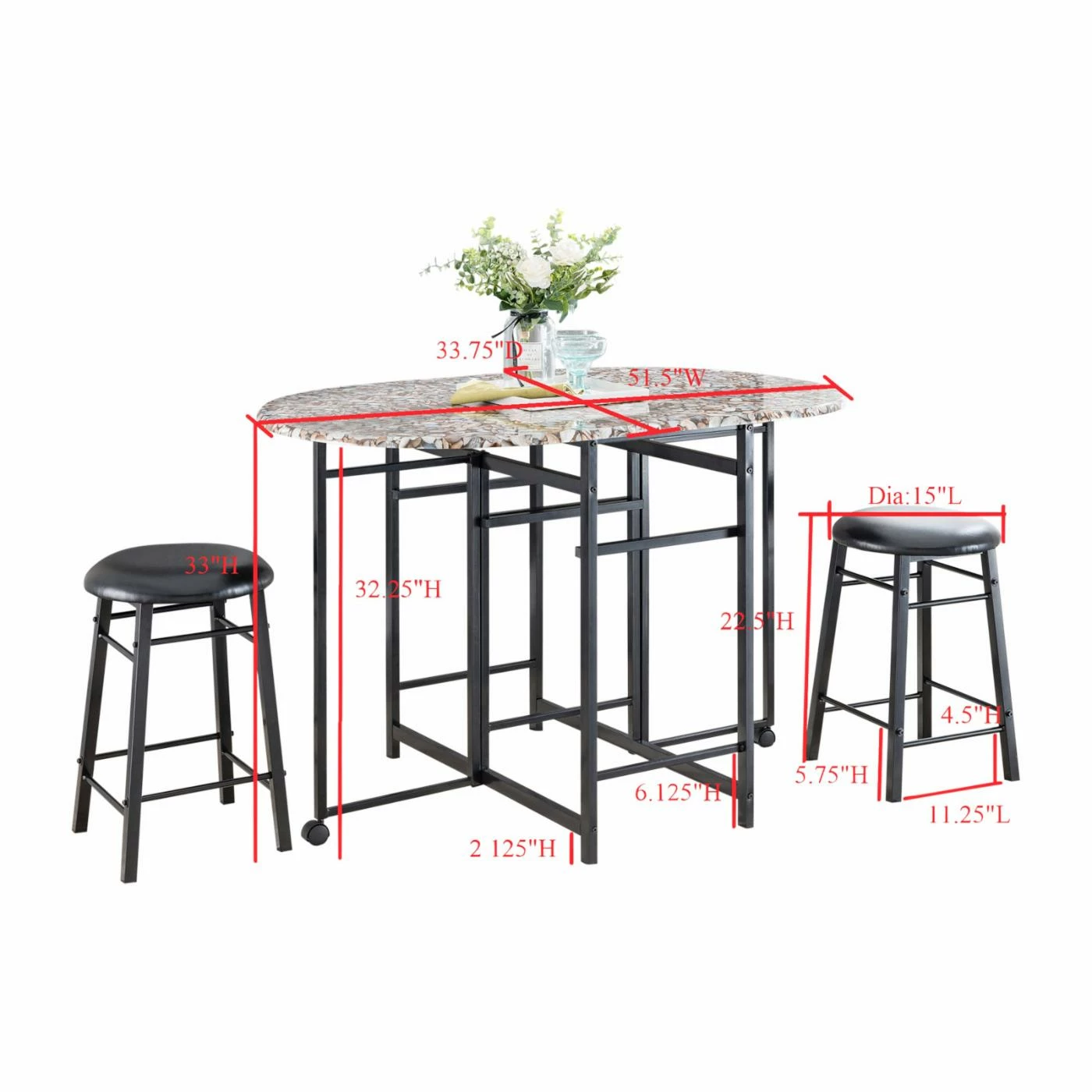 Outlet 👏 K&B Furniture Round K&B Furniture 3 Piece Faux Marble Dinette Set 🎉 7 Outlet 👏 K&B Furniture Round K&B Furniture 3 Piece Faux Marble Dinette Set 🎉 - Image 5