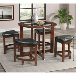 Top 10 😉 Roundhill Furniture Cylina Glass Top Round Dining Table With 4 Chairs ✔️ -Kitchen Sales Store detail7ROUN101