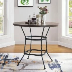 New 😀 Round Acme Furniture Qamar 5 Piece Counter Height Dining Table Set 😀 -Kitchen Sales Store detailACM4378