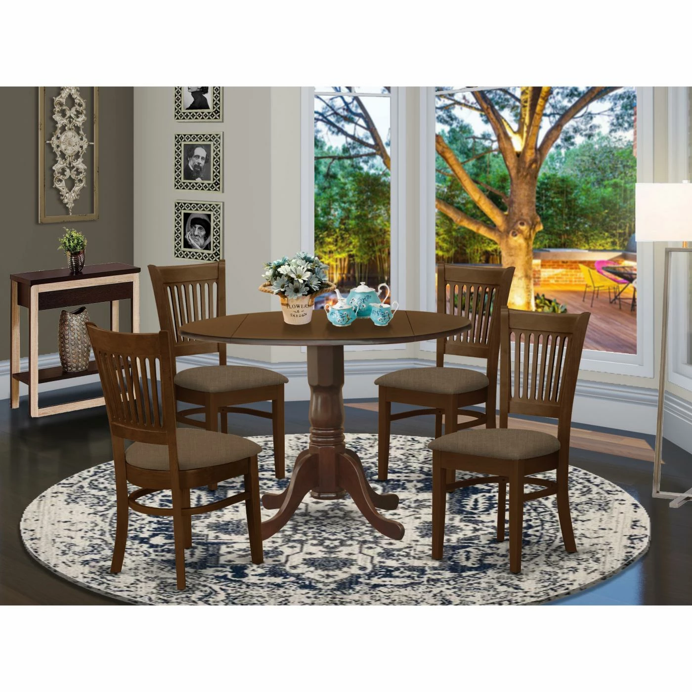 New ⌛ Round East West Furniture 5 Piece Hepplewhite Modern Drop Leaf Dinette Dining Table Set 🔔 5 New ⌛ Round East West Furniture 5 Piece Hepplewhite Modern Drop Leaf Dinette Dining Table Set 🔔 - Image 3