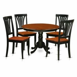 Discount 🎁 Round East West Furniture Hartland 5 Piece Lath Back Dining Table Set 🥰 -Kitchen Sales Store detailEASE700