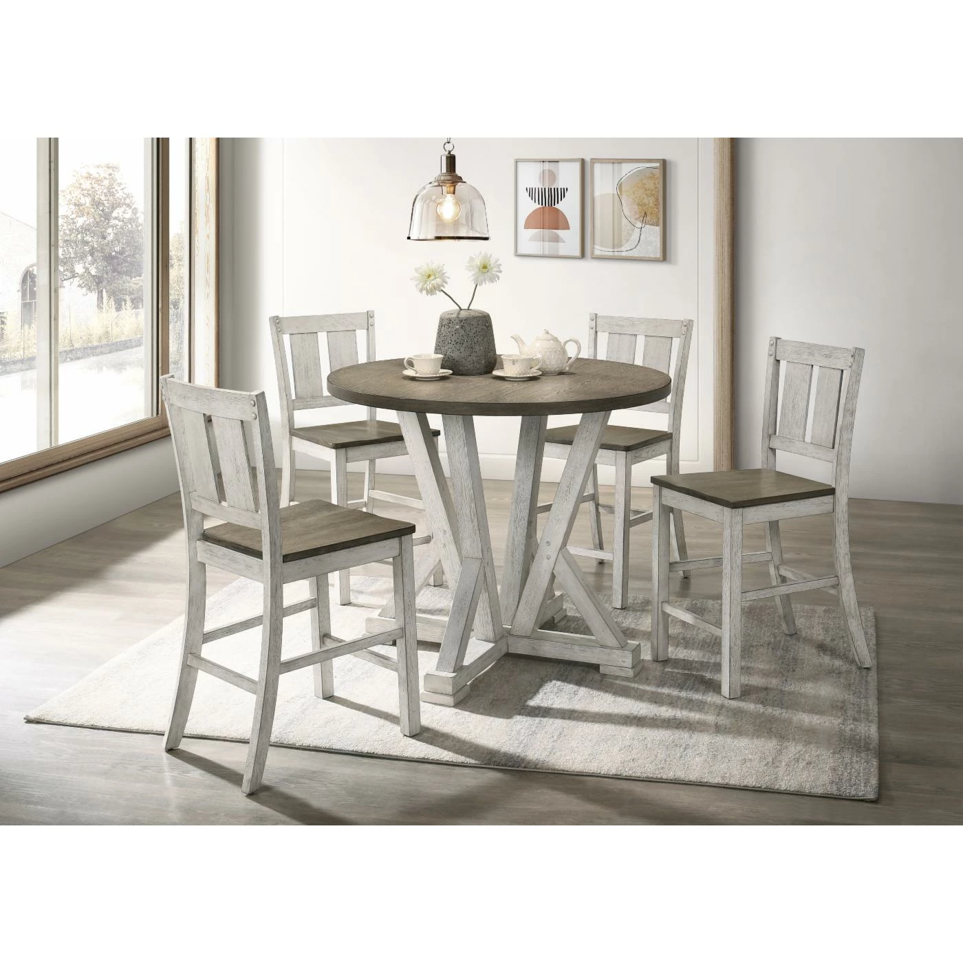 Promo ⌛ Round Furniture Of America Milforde Farmhouse Dining Sets - Light Oak 🛒 5 Promo ⌛ Round Furniture Of America Milforde Farmhouse Dining Sets - Light Oak 🛒 - Image 3