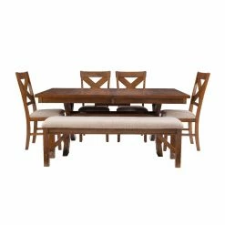 Cheapest 😍 Rectangle Powell Kraven 6-Piece Dining Set - Dark Hazelnut 👍 -Kitchen Sales Store detailLHD2413