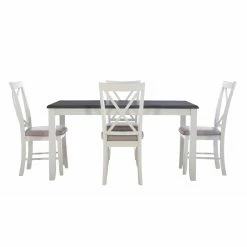Flash Sale 😍 Rectangle Powell Jane 5-Piece Dining Set - Gray And Smokey White With Birch Silver Fabric 🎁 -Kitchen Sales Store detailLHD2424