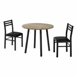 Best reviews of ✔️ Monarch Specialties 3 Piece Dining Set Wood-Look Round Drop-Leaf Dining Table With 2 Chairs, Dark Taupe 👏 -Kitchen Sales Store detailLRG925