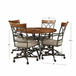Flash Sale 💯 Round Powell Hamilton 5-Piece Dining Set With Castors - Brushed Faux Medium Cherry And Matte Pewter And Bronze 🧨 -Kitchen Sales Store detailPO2810
