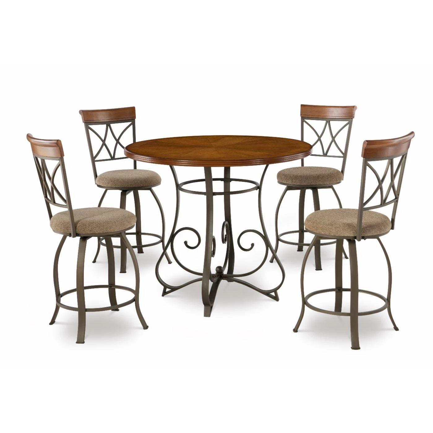 Outlet π Round Powell Hamilton 5-Piece Counter Height Dining Set - Brushed Faux Medium Cherry And Matte Pewter And Bronze β€οΈ 5 Outlet π Round Powell Hamilton 5-Piece Counter Height Dining Set - Brushed Faux Medium Cherry And Matte Pewter And Bronze β€οΈ - Image 3