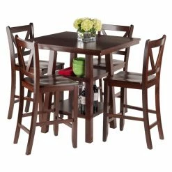 Outlet 🧨 Square Winsome Orlando 5 Piece Counter Height Dining Table Set With V-Back Stools ✨ -Kitchen Sales Store detailWI754