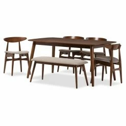 Coupon 😉 Rectangle Baxton Studio Flora 6 Piece Dining Table Set 🎉 -Kitchen Sales Store detailWSI2828