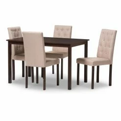 Flash Sale ✨ Rectangle Baxton Studio Gardner Modern And Contemporary 5 Piece Dark Brown Finish Dining Set With 10 Button Upholstered Dining Chairs 🧨 -Kitchen Sales Store detailWSI3280
