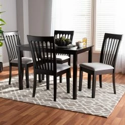 New 🎁 Rectangle Baxton Studio Minette Upholstered 5 Piece Dining Table Set 🥰 -Kitchen Sales Store detailWSI4454