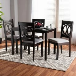 New 🧨 Rectangle Baxton Studio Lenoir Upholstered 5 Piece Dining Table Set 💯 -Kitchen Sales Store detailWSI4455