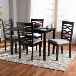 Cheapest 👍 Rectangle Baxton Studio Lanier Upholstered 5 Piece Dining Table Set 🛒 -Kitchen Sales Store detailWSI4458
