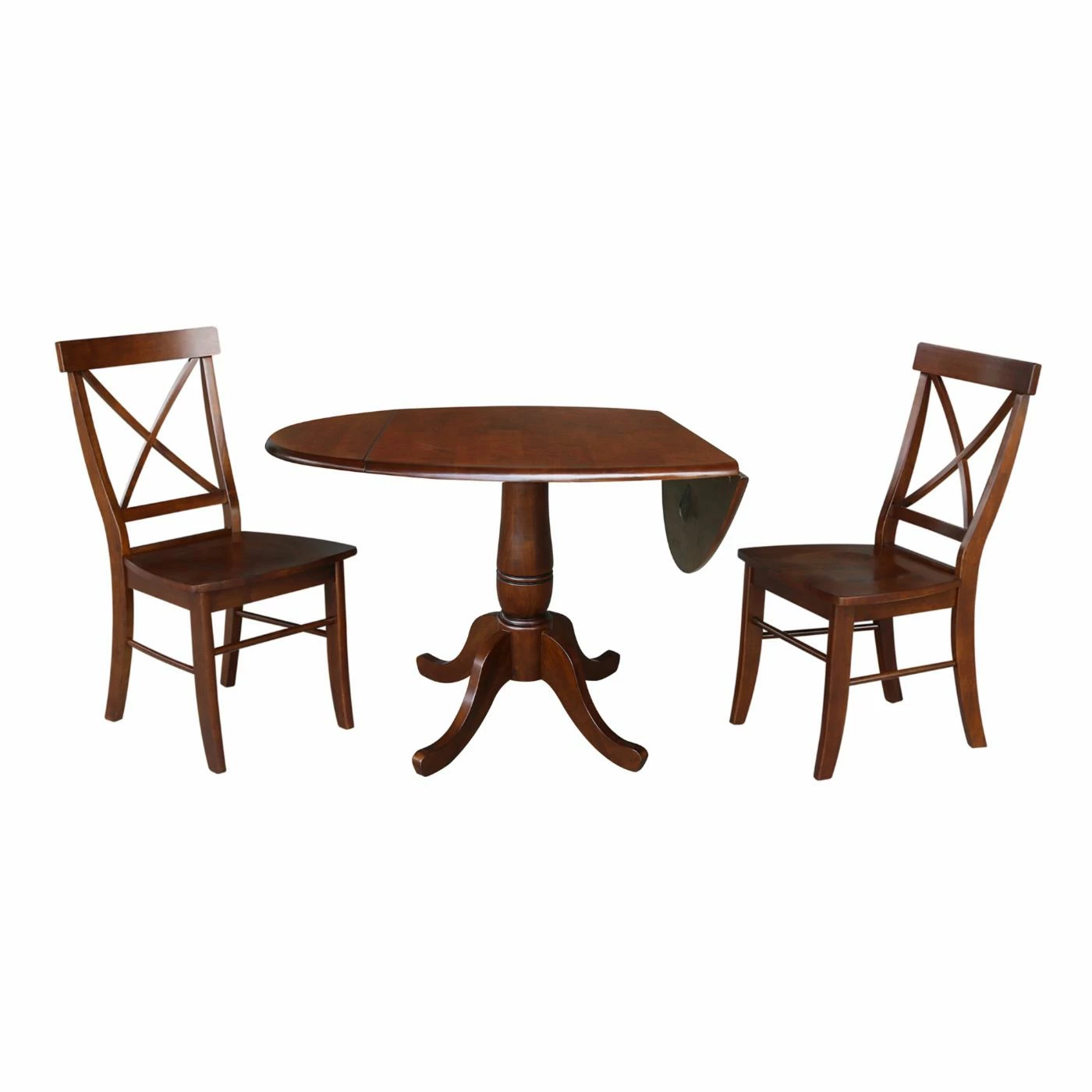 Outlet ✔️ Rectangle International Concepts 3 Piece Round Pedestal Dining Set With Drop Leaf 👏 4 Outlet ✔️ Rectangle International Concepts 3 Piece Round Pedestal Dining Set With Drop Leaf 👏 - Image 2