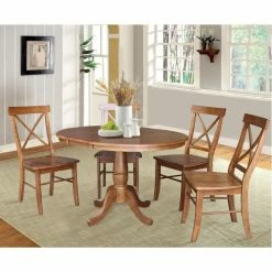 Discount ⌛ Oval International Concepts Raymond 5 Piece Round Dining Table Set With Extension Leaf 👏 -Kitchen Sales Store detailWWI488