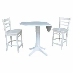 Promo 👏 International Concepts 3 Piece Round Drop Leaf Table Set With Ladder Back Chairs 😍 -Kitchen Sales Store detailWWI983