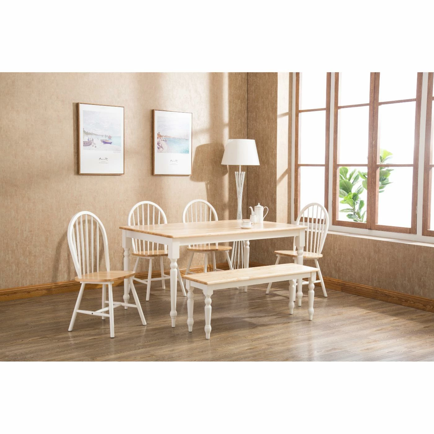 Deals 🥰 Rectangle Boraam Farmhouse 6 Piece Dining Set - White / Natural 🎉 4 Deals 🥰 Rectangle Boraam Farmhouse 6 Piece Dining Set - White / Natural 🎉 - Image 2