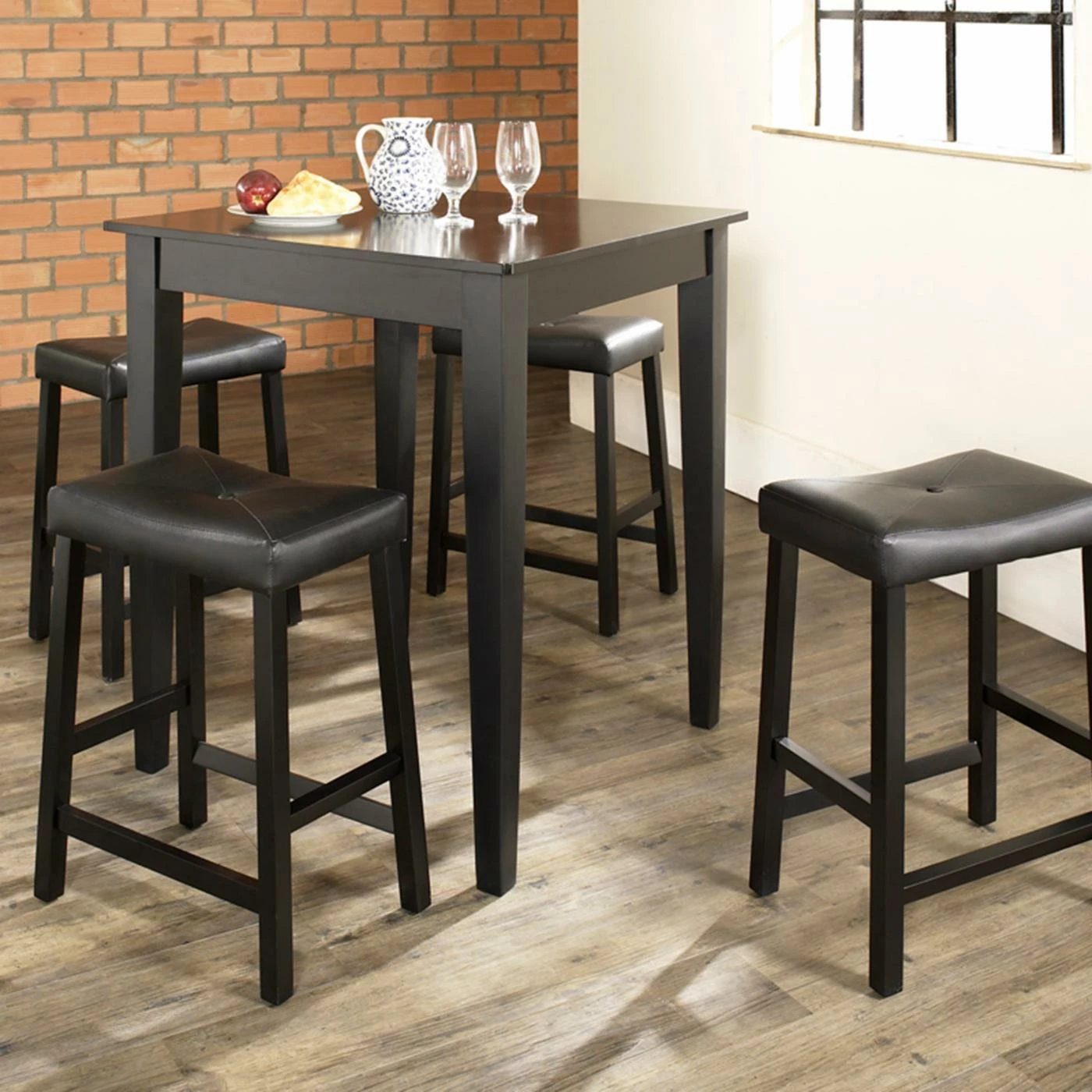 New โญ Square Crosley 5-Piece Pub Dining Set With Tapered Leg And Upholstered Saddle Stools ๐ 4 New โญ Square Crosley 5-Piece Pub Dining Set With Tapered Leg And Upholstered Saddle Stools ๐ - Image 2