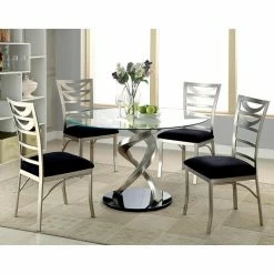 Best Pirce ⭐ Round Furniture Of America Sparling 5 Piece Dining Table Set With Spiraling Base 🧨 -Kitchen Sales Store inuseENLB1904