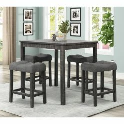 Deals ⭐ Square Best Master Furniture Camille 5 Piece Counter Height Dinette Set - Black Charcoal 🛒 -Kitchen Sales Store inuseFIRR332