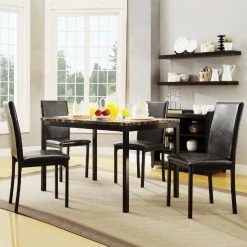 Buy 🔥 Chelsea Lane Rectangle Weston Home Tempe 5-Piece Metal Table With Faux Marble Top Dining Set - Dark Brown 🧨 -Kitchen Sales Store inuseHME2610