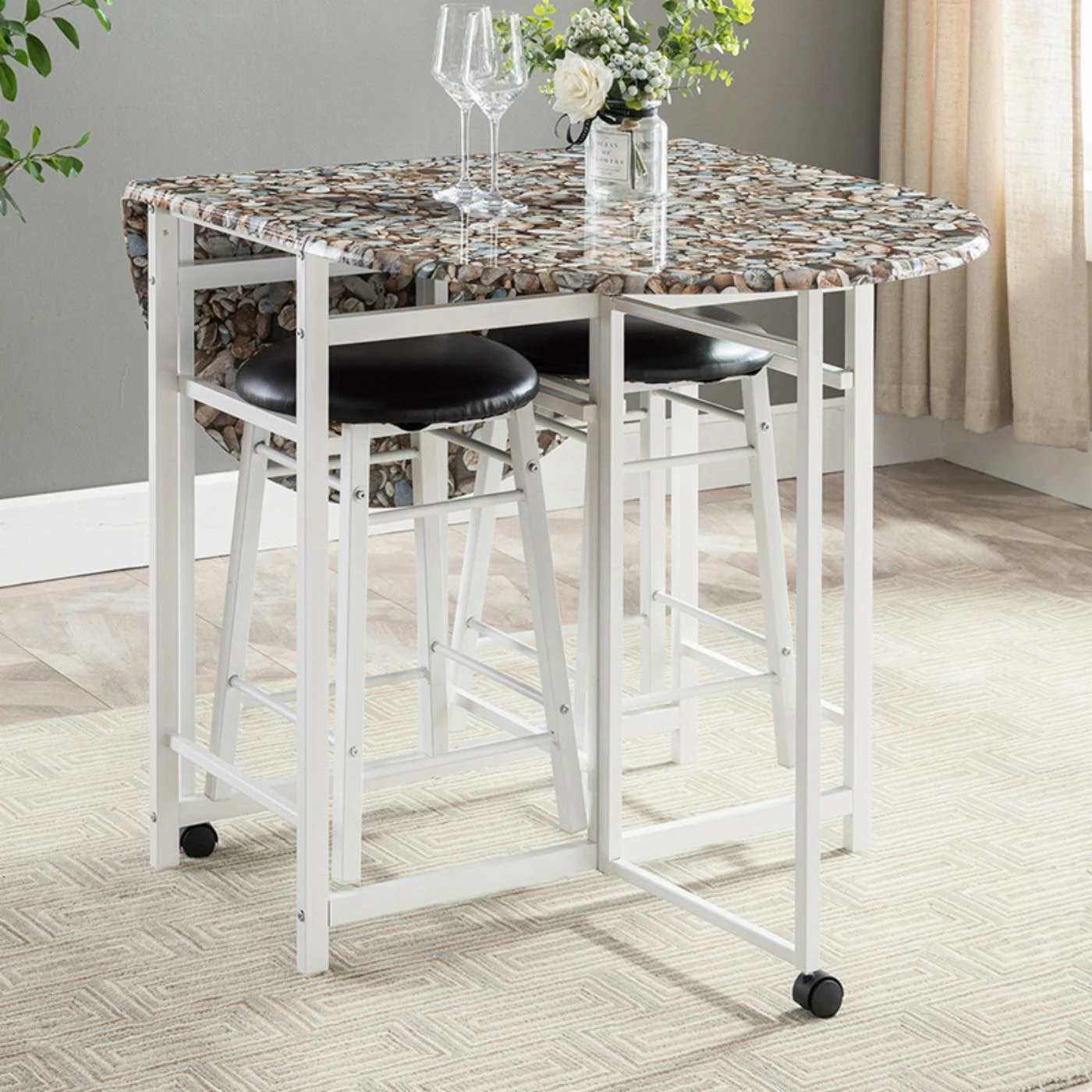 Outlet 👏 K&B Furniture Round K&B Furniture 3 Piece Faux Marble Dinette Set 🎉 4 Outlet 👏 K&B Furniture Round K&B Furniture 3 Piece Faux Marble Dinette Set 🎉 - Image 2