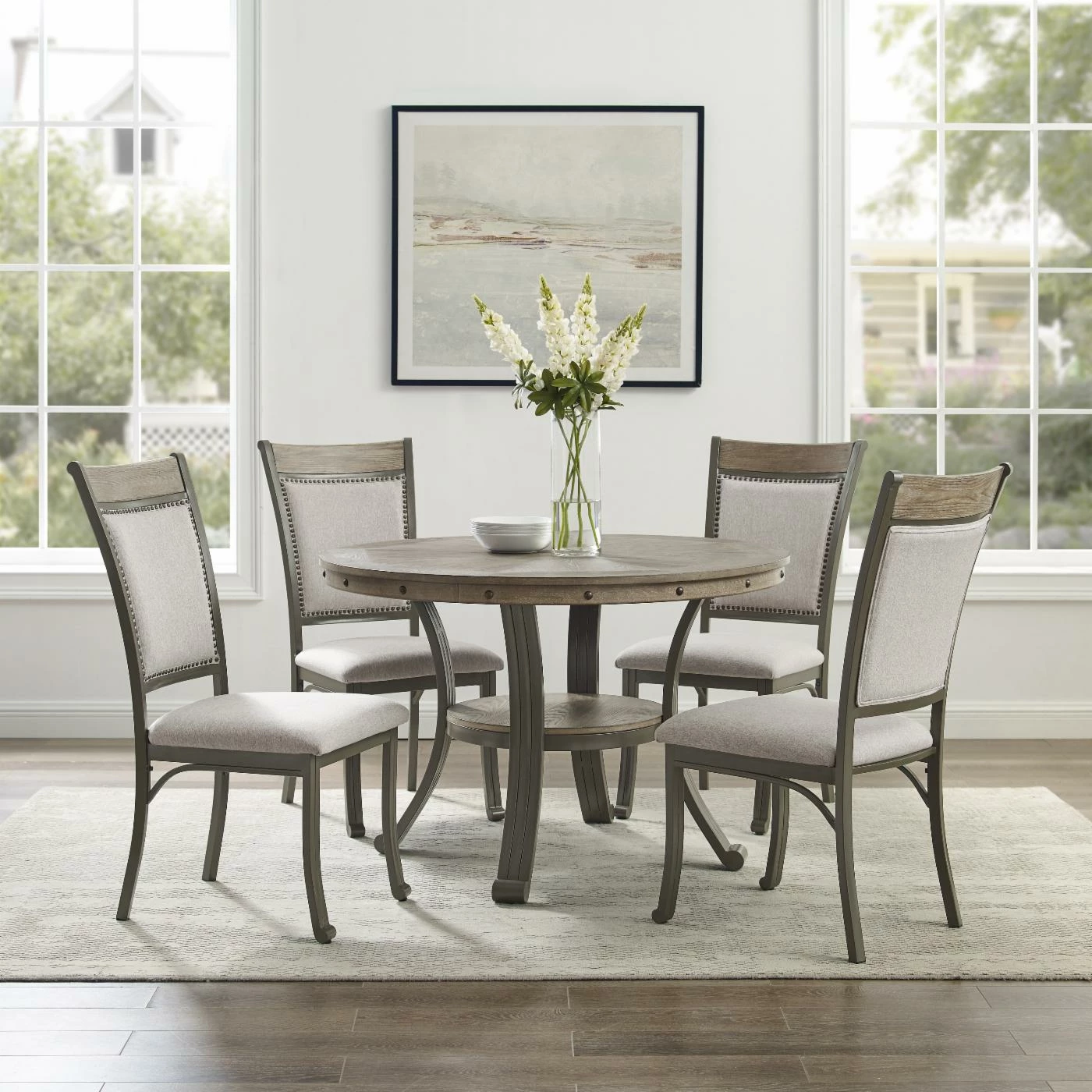 Promo ๐ Round Powell Franklin 5-Piece Dining Set - Pewter ๐งจ 4 Promo ๐ Round Powell Franklin 5-Piece Dining Set - Pewter ๐งจ - Image 2