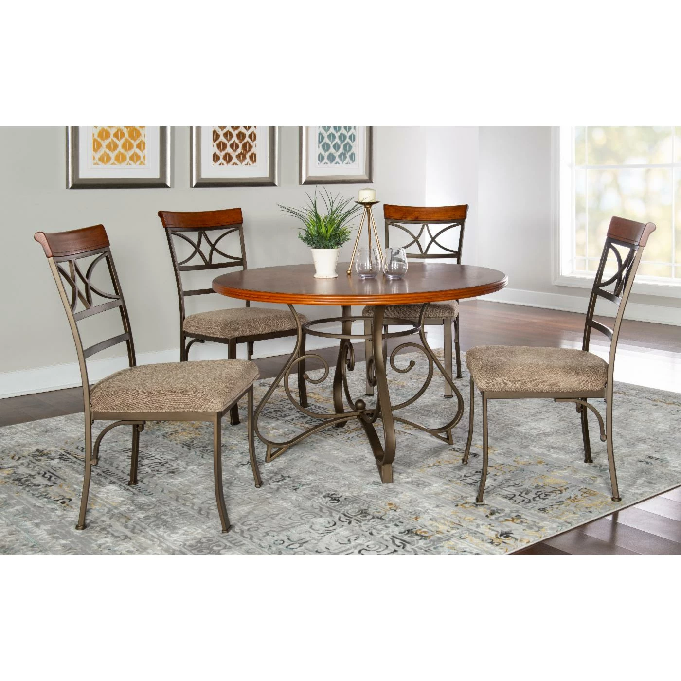 Best reviews of π Round Powell Hamilton 5-Piece Dining Set - Brushed Faux Medium Cherry And Matte Pewter And Bronze π 4 Best reviews of π Round Powell Hamilton 5-Piece Dining Set - Brushed Faux Medium Cherry And Matte Pewter And Bronze π - Image 2
