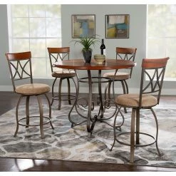 Outlet π Round Powell Hamilton 5-Piece Counter Height Dining Set - Brushed Faux Medium Cherry And Matte Pewter And Bronze β€οΈ 6 Outlet π Round Powell Hamilton 5-Piece Counter Height Dining Set - Brushed Faux Medium Cherry And Matte Pewter And Bronze β€οΈ -Kitchen Sales Store inusePO2811