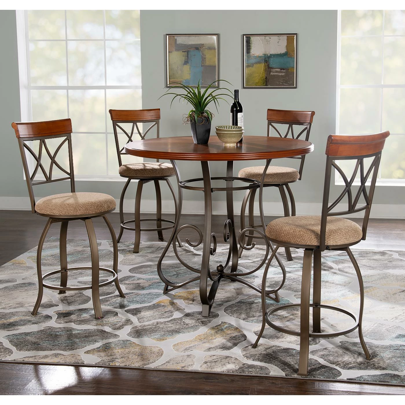 Outlet π Round Powell Hamilton 5-Piece Counter Height Dining Set - Brushed Faux Medium Cherry And Matte Pewter And Bronze β€οΈ 4 Outlet π Round Powell Hamilton 5-Piece Counter Height Dining Set - Brushed Faux Medium Cherry And Matte Pewter And Bronze β€οΈ - Image 2