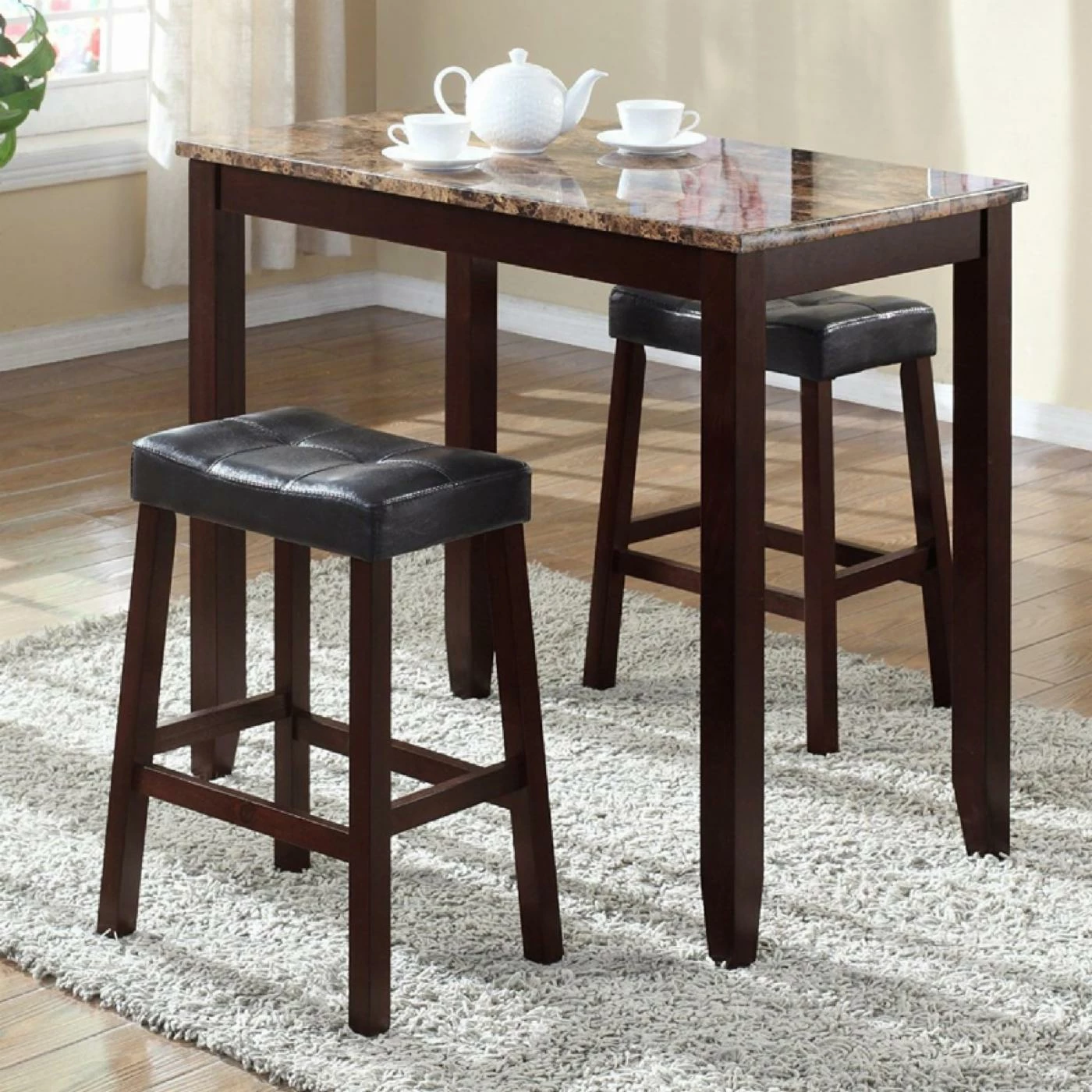 Best Sale ๐ฏ Rectangle Roundhill Furniture 3 Piece Counter Height Breakfast Table Set โ๏ธ 4 Best Sale ๐ฏ Rectangle Roundhill Furniture 3 Piece Counter Height Breakfast Table Set โ๏ธ - Image 2