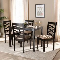 Cheapest 👍 Rectangle Baxton Studio Lanier Upholstered 5 Piece Dining Table Set 🛒 -Kitchen Sales Store inuseWSI4458