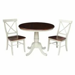 Coupon 😀 Round International Concepts 3 Piece Dining Set With X-Back Chairs 🎁 -Kitchen Sales Store inuseWWI759