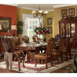 Budget ⌛ Rectangle Acme Furniture Dresden Cherry 9 Piece Trestle Dining Table Set 👏