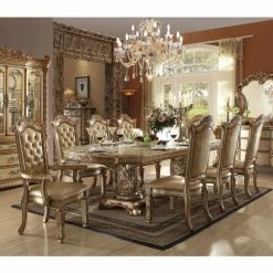 Buy 🎁 Rectangle Acme Furniture Vendome Gold 9 Piece Double Pedestal Dining Table Set ⌛
