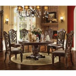 Hot Sale ❤️ Acme Furniture Vendome Cherry 7 Piece Large Round Pedestal Dining Table Set 😀