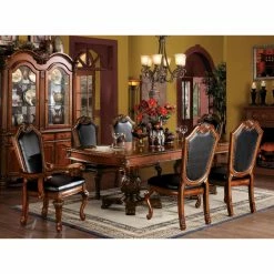 Best Sale 👏 Formal Dining Sets Acme Furniture Chateau De Ville 7 Piece Double Pedestal Dining Table Set - Cherry With Faux Leather Chairs 🛒