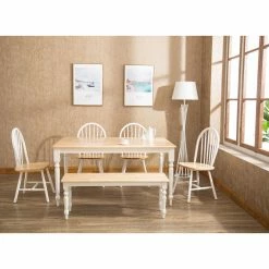 Deals 🥰 Rectangle Boraam Farmhouse 6 Piece Dining Set - White / Natural 🎉