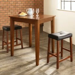 Wholesale 😉 Square Crosley 3-Piece Pub Dining Set With Tapered Leg And Upholstered Saddle Stools 🔥
