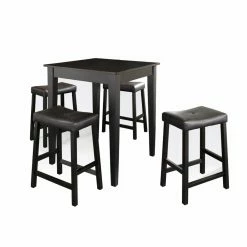New ⭐ Square Crosley 5-Piece Pub Dining Set With Tapered Leg And Upholstered Saddle Stools 😀